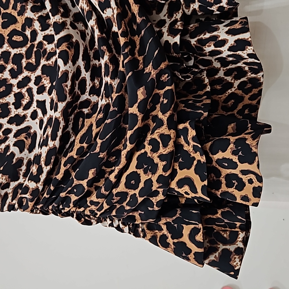 Ruched & Ruffle Leopard Print Mini Skirt - Picture 2 of 7